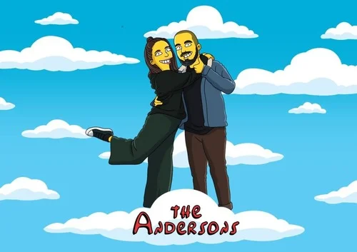 Simpsons couple with clouds background
