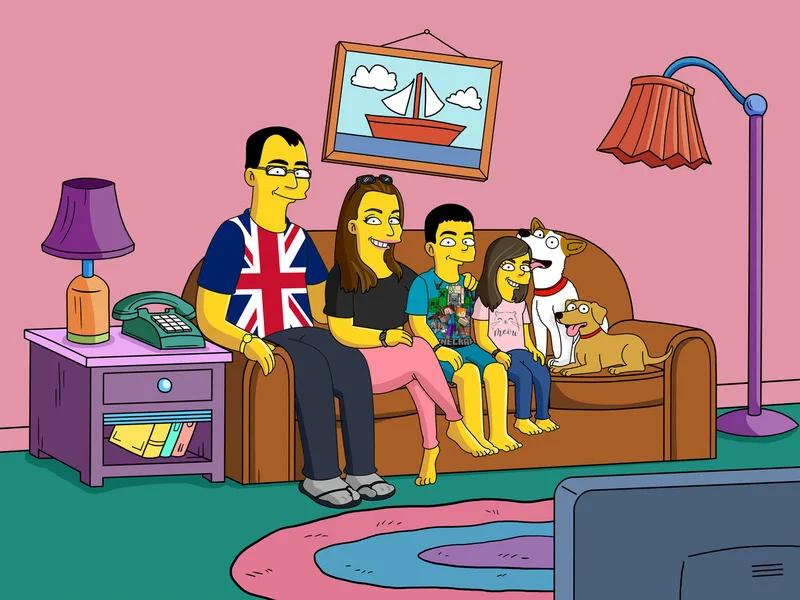 Simpsonizzed family on white background